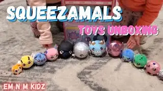 Squeezamals Toys Unboxing with Em N M Kidz | EMNM Kids open up presents