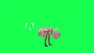 Scary 3d female zombie with injured leg green screen left angle cartoon character funny cute cg
