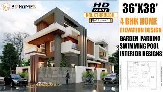 3D Home Design | 36x38 House Plans | 4 bhk | Interior Design | Car Parking | Complete Details.