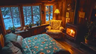Warm Cabin Atmosphere, Relaxing Sleep with Burning Stove and Biting Cold Wind丨Winter Blizzard Night