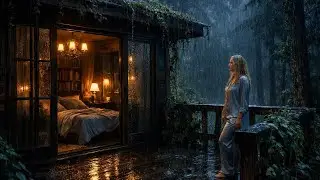 Rain Sounds for Sleeping - ASMR Heavy Rain Drumming On Cabin Forest to Calm Anxiety & Sleep Deep