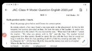 JAC BOARD CLASS-9 ENGLISH MODEL PAPER 2021