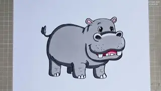 Как нарисовать милого бегемота. Простой рисунок.