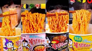 ASMR MUKBANG FIRE NOODLES BULDAK FRIED CHICKEN SAUSAGE CHEESE BURGER (NO BGM)