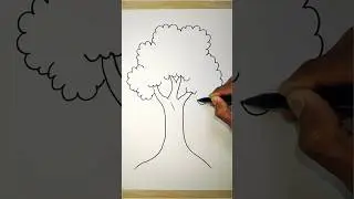 Cara menggambar pohon yang mudah dan bagus #shorts #menggambar #drawing