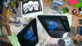airbrush blue fire Skull