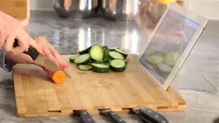 Bamboo Cutting Board for iPad with Screen Shield & Knife Storage