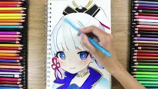 Drawing, Painting Anime Face, Learn to Draw Kamisato Ayaka Girl for Beginners