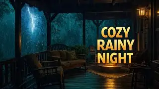 THUNDER and HEAVY Rainfall on a Forest Cabin Balcony - Fall Asleep Fast