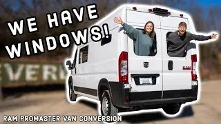 We have WINDOWS! Van Conversion Episode 2 | Ram Promaster Build (bunk, rear, & side window)