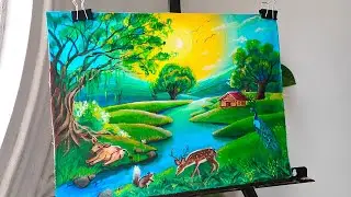 How to paint a landscape painting/ Mother nature 😍/ Acrylic painting #art #painting #landscape