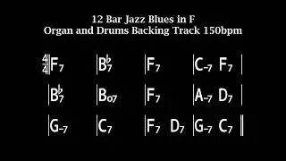 12 Bar Jazz Blues in F - 150bpm Organ and Drums Backing Track