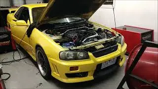 HyperGear ATR45SS-1 Turbocharger Test and Tune. 523rwkws on R34 GTT Rb25det Neo. E85 Dyno run.
