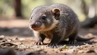 A cute baby wombat with her mommy