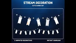 Animated Pastel Long Cat Strings Stream Overlay for Twitch, OBS & Streamlabs