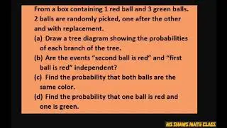 Given 1 red and 3 green balls. Find probabilities of drawing 2 balls with replacement Tree Diagram