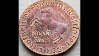 1923 Germany 10KM Westphalia Gilt Bronze Small rim 1923年 ドイツ ヴェストファーレン 緊急貨 10000マルク ギルトブロンズ