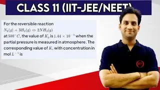 For the reversible reaction N₂ (g) + H₂ (g) ⇌ 2NH₃ (g) at 500&deg;C, the value of Kₚ is 1.44 &times; 10-⁵ when