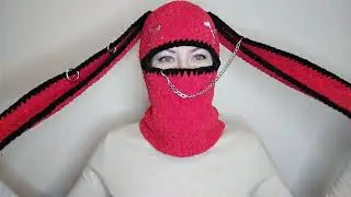 Goth bunny balaclava with ears. Red black goth bunny hat.