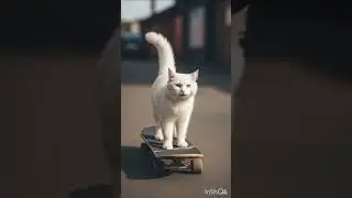 #soundtrack #missionimpossible #automobile #music #coversong #cat #whitecats Snowbell on Skateboard