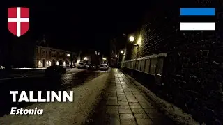 Tallinn, Estonia. A night walk through the Old Town. 4K