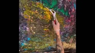 Painting on a canvas tarp, adding sun to water #wheelchairartist #acrylicpainting 