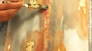 DIY Orange, Gray, White and Gold Leaf Glitter Absract Wall Art #canvaspainting #easyart