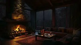 Serene Woodland Cabin Night – Rain on Leaves, Crackling Fire & Relaxing Nature Atmosphere