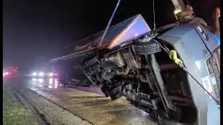Semi Truck Flipped Over by Storm in Sanger, Texas (Sept. 21, 2025)