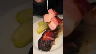 The THICK, SMOKED BACON from Amber Steakhouse in Greenpoint, Brooklyn NYC! 🥓🥩🔥 #DEVOURPOWER