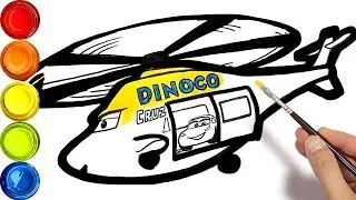 Draw a helicopter Dinoco Cruz . CARS 4 coloring pages drawing for kids learn colors 💡 Tim Tim TV