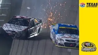 Dillon hits the wall after contact with Harvick