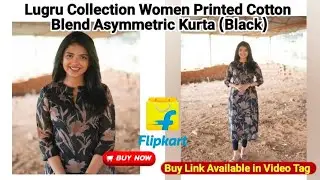 Lugru Collection Women Printed Cotton Blend Asymmetric Kurta (Black)