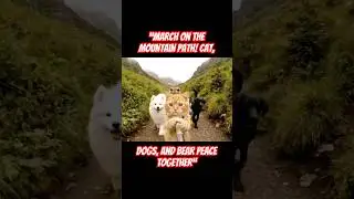 &ldquo;March on the Mountain Path! Cat, Dogs, and Bear Peace Together&rdquo;   #cat #catvideos