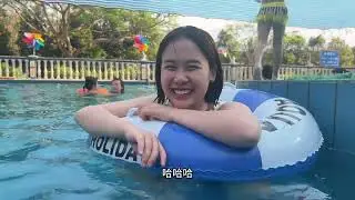 越南竹笋妹来中国一个月了，五一节带她去烧烤游泳，教她学游泳