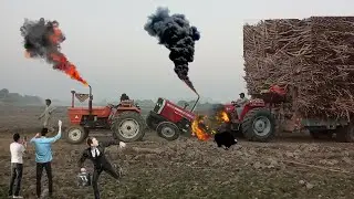 Mf 385 horse powerful tractor and the fire 🔥#farming 