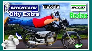 Pneus Michelin City Extra TESTE Rodas Scud Com Pneu Sem Câmara Moto @rickgomes091_