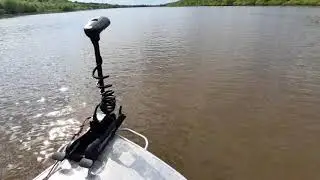 Работа электромотора Haswing Cayman B 55 lbs GPS на течении реки Ока в паводок