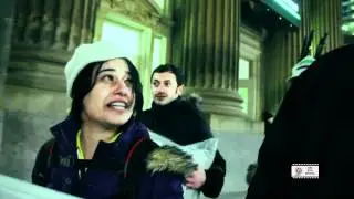 Street Encounters of the Third Kind -- Montreal Syrian group converse with Russian man