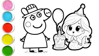 Peppa pig With Princess Drawing Painting & Colouring For kids & Toddlers ll Easy Kids Drawing 