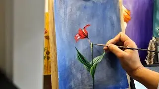 Рисование на акварельной бумаге акриловыми красками / Рисование цветка акриловыми красками