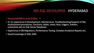 Job Opening MS SQL Developer  Karvy Computershare Hyderabad