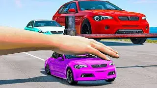 Small & Giant Car vs Giant Hand Slap and Big Hammer in BeamNG.Drive