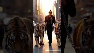 Man walking the streets with his tigers #tiger #animals #animalshorts