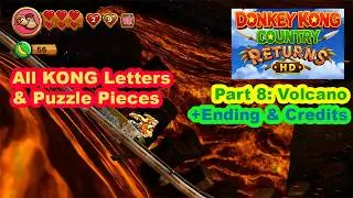 Donkey Kong Country Returns HD. Playthrough, Part 8: Volcano. All KONG letters & Puzzle pieces.