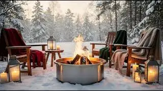 Cozy Winter Escape Firepit ❄️🔥 Warm Blankets & Snowy Forest