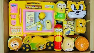 Unboxing Satisfying Yellow Stationery📚 Writing Board, Geometry Box, Lunchbox, Eraser, Colouring kit