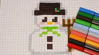 DIY Handmade Drawing Pixel Art | How to draw a cute Snowman | Christmas Draw with me