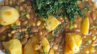 SUCCOTASH recipe in less than 10 minutes served with some greens and Irish potatoes 
