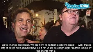 Michael moore, mark ruffalo lead trump tower protest after broadway play - Trending Now
